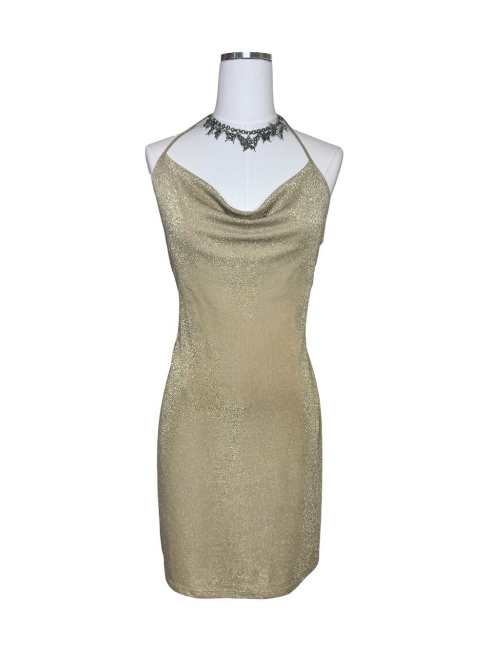 Y2K Express Gold Sparkle Halter Mini Dress Size 10